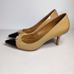 Coach Bowery Glove Patent Leather Tan Black Pumps Women's Heels Size 8.5B